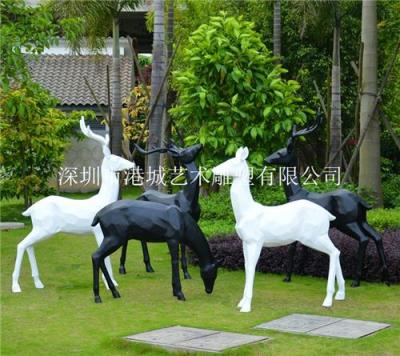 深圳园林景观仿真玻璃钢抽象鹿雕塑工程