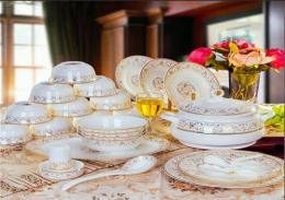 景德镇陶瓷家用骨瓷中式餐具56头礼品套装