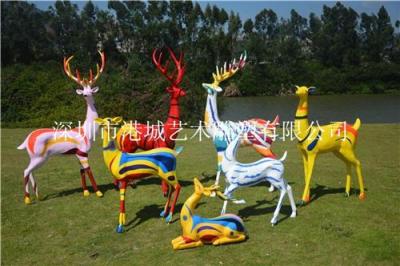 福建福州长乐市户外园林景观玻璃钢鹿雕塑