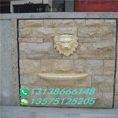 砂岩狮子头造型喷水口雕塑庭院水景墙壁挂件