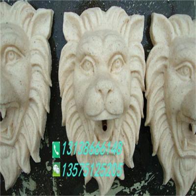 砂岩狮子头造型喷水口雕塑庭院水景墙壁挂件