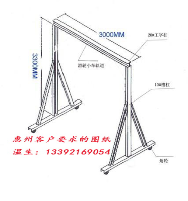 承重2吨脚轮手动龙门吊架日 化工业车间设备