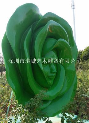 绿化景观玻璃钢人脸玫瑰花雕塑效果