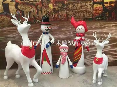 香港圣诞场景布置玻璃钢圣诞老人雪人雕塑