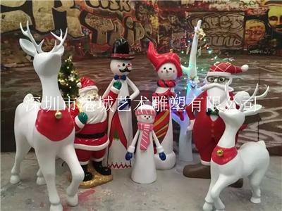 香港圣诞场景布置玻璃钢圣诞老人雪人雕塑