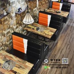 天津全实木西餐厅餐桌椅 美式LOFT实木桌椅