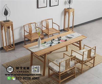 天津榆木家具 免漆实木方形餐桌 展示柜