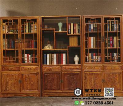天津榆木家具 免漆实木方形餐桌 展示柜