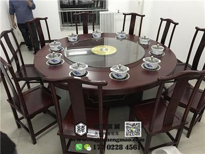 天津松木电磁炉火锅桌大圆桌餐桌