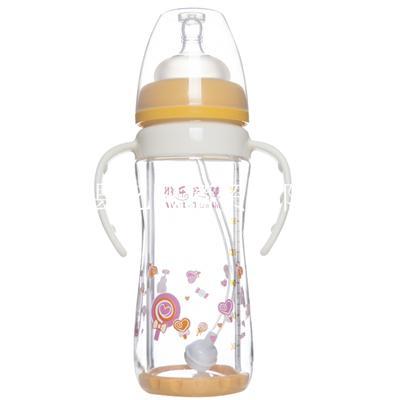 微乐天使婴儿玻璃奶瓶防摔爆防胀气带吸管