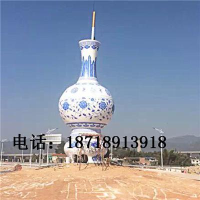 扬州城市广场大型仿真青花瓷花瓶玻璃钢摆设