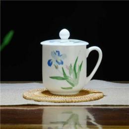 大会堂专用茶杯 常委杯带盖醴陵釉下五彩瓷