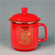 红釉茶杯寿字杯子盖杯 马克杯红色生日礼品