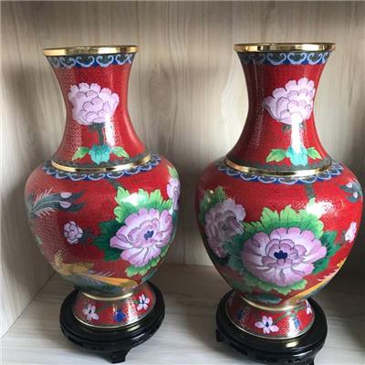 景泰藍(lán)花瓶一對 純手工制作