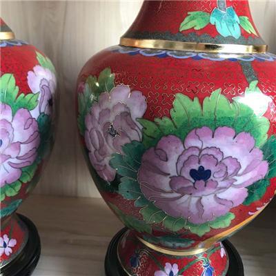 景泰藍(lán)花瓶一對 純手工制作