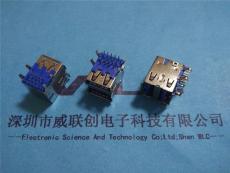USB 3.0A 雙層母座 四腳90度DIP插件式 鍍金