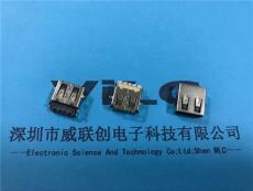 90度沉板USB2.0前貼后插 四針DIP充電頭母座
