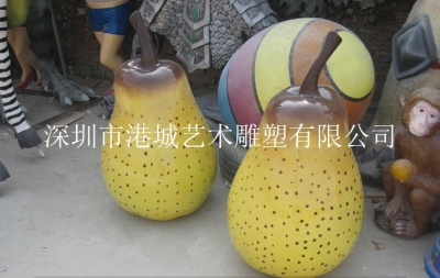 天津农业大型仿真水果玻璃钢大鸭梨子雕塑