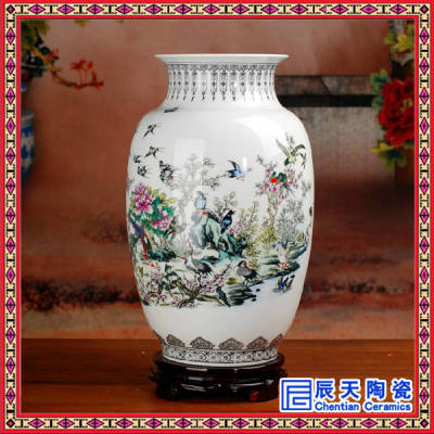 景德鎮(zhèn)陶瓷花瓶裝飾品供應(yīng)粉彩對(duì)瓶工藝花瓶