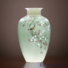 中式玄关摆件景德镇插花陶瓷小花瓶
