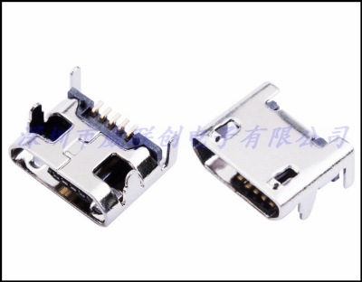 MICRO USB 5P垫高母座 加高型插件式 有柱