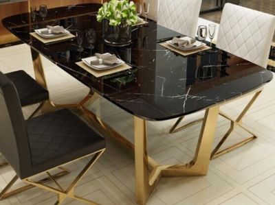 后现代简约创意不锈钢长方形餐桌