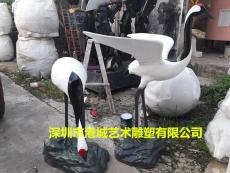 东莞松山湖池塘仙鹤玻璃钢动物雕塑景观摆件