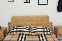 软装日式橡木双人床刺绣背景墙手绘护墙板