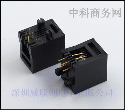 供应RJ45网口-磷铜4P插板 PCB电话插座 有柱