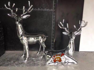 镜面不锈钢鹿雕塑园林抽象鹿雕塑摆件