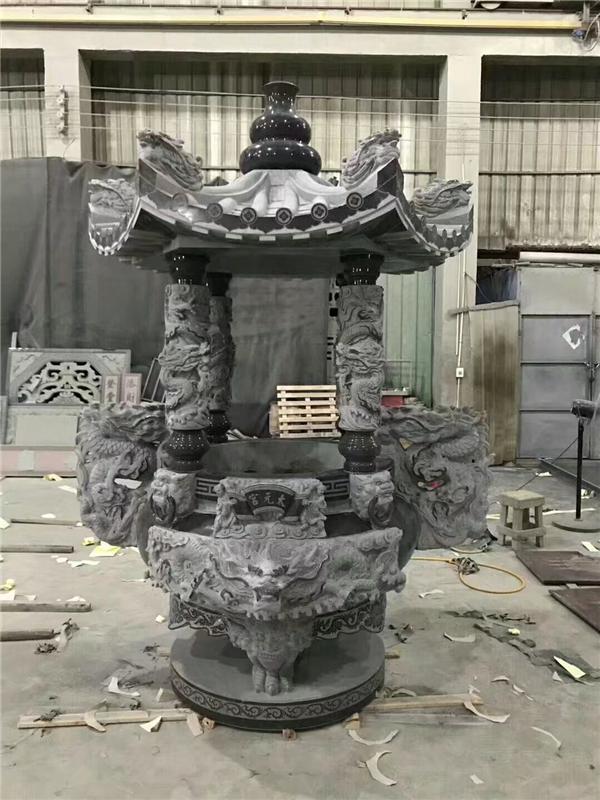 石雕双龙天公炉 寺庙青石香炉 石材香炉