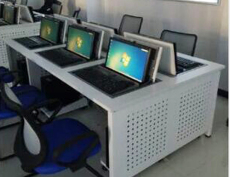 廣州博奧多媒體教室鋼木二人位翻轉電腦桌