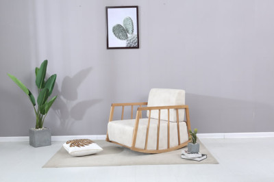 软装北欧实木沙发椅创意成人布艺刺绣手绘