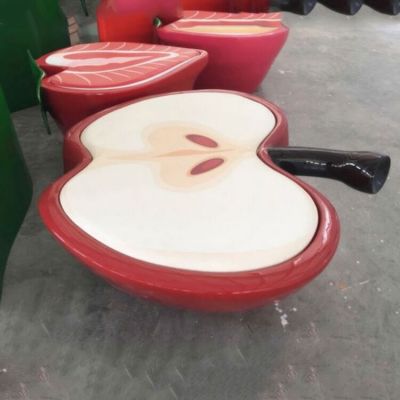 深圳玻璃钢苹果休闲椅雕塑批发零售厂家