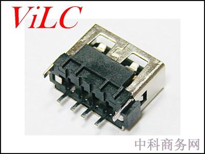 A母180度-直插USB 2.0母座 直边 黑胶 LCP