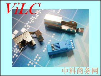 BF3.0 90度插件 B型USB母座 卷边 蓝胶 铜壳