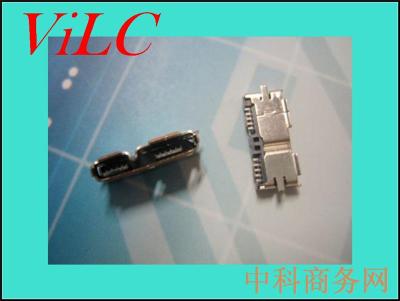 MICRO 3.0卷边母座 二脚10P全贴片 LCP黑胶