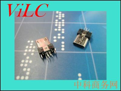 帶地線腳Micro 5P夾板式公頭 雙彈片 鍍鎳