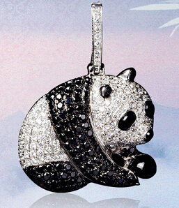 可爱熊猫 18K金镶钻挂件