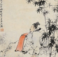 辛未（1871）年作 竹林高士 鏡框 設(shè)色紙本