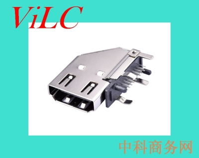 19P侧立式HDMI母座-斜尾高清母头/两柱/钢壳