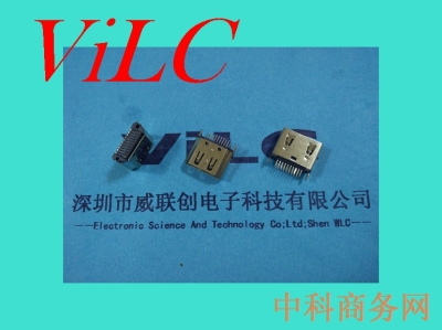 四脚插件HDMI-19P母座/带螺丝孔固定 有耳