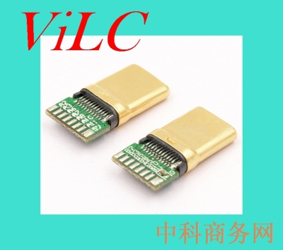 拉伸式TYPE C无缝带板USB3.1公头-镀金外壳