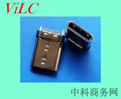 二脚夹板0.8TYPE C公头-铆压式USB3.1公座