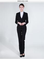 株洲工作服定做黑色長袖女式職業套裝西服