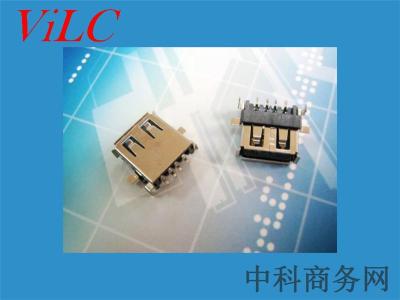 沉板式USB母座-貼片式AF-卷邊 LCP黑膠 正向