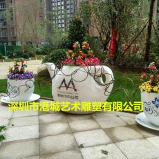 户外园林景观玻璃钢茶壶造型花盆雕塑摆件