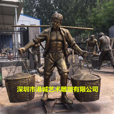 中国特色树脂民俗玻璃钢仿铜制茶人像雕塑