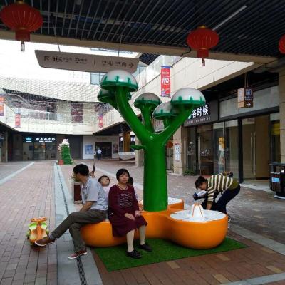 商场实用装饰一体化玻璃钢蘑菇树休闲椅雕塑