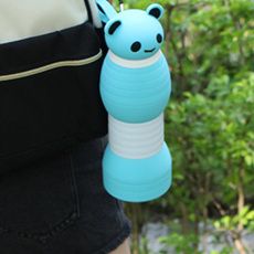 创意熊猫头盖卡通硅胶户外水瓶 可以伸缩的